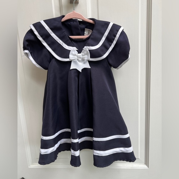 NWOT Rare Editions 24M Navy Blue & White Girls Sailor Dress - Picture 1 of 5